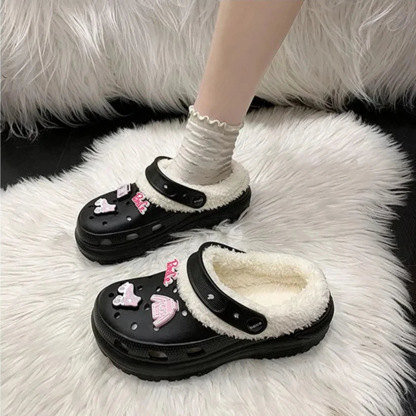 Winter Women'S Clogs Mules Warm Slippers Garden Shoes EVA Cute Cotton inside Shoes